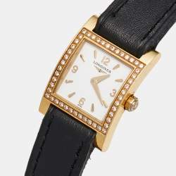 Longines White 18K Yellow Gold Diamond Leather DolceVita L5.166.7.16.2 Women's Wristwatch 21 mm