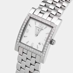 Pre Owned Longines White Stainless Steel Diamond DolceVita L5.503.0 Women's Wristwatch 24 mm