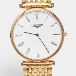 Pre Owned Longines White Dial Gold PVD Coated Stainless Steel La Grande Classique De Longines L47091918 Unisex Wristwatch 33 mm