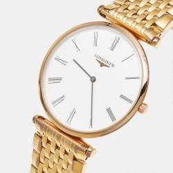 Pre Owned Longines White Dial Gold PVD Coated Stainless Steel La Grande Classique De Longines L47091918 Unisex Wristwatch 33 mm