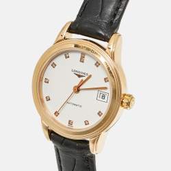 Pre Owned Longines White Diamonds 18k Rose Gold Alligator Flagship L4.274.8.27.2 Women's Wristwatch 26 mm 