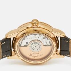 Pre Owned Longines White Diamonds 18k Rose Gold Alligator Flagship L4.274.8.27.2 Women's Wristwatch 26 mm 