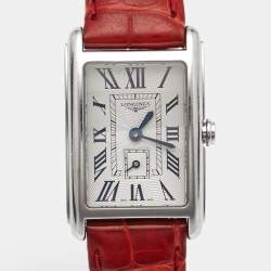 مملوكة مسبقًا Longines DolceVita L5.255.4.71.5 Silver "Flinqué" Dial Stainless Steel Alligator Leather Women's Wristwatch 20.80 mm