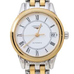 Pre Owned Longines White Two-Tone Stainless Steel Flagship L4.274.3 Women's Wristwatch 26 mm