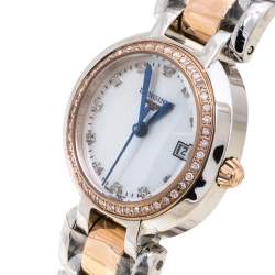Pre Owned Longines Mother Of Pearl 18K Rose Gold Stainless Steel Diamond PrimaLuna L8.110.5.89.6 Women's Wristwatch 26.50 mm