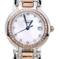 Pre Owned Longines Mother Of Pearl 18K Rose Gold Stainless Steel Diamond PrimaLuna L8.110.5.89.6 Women's Wristwatch 26.50 mm