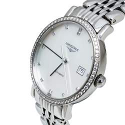 Pre Owned Longines White Stainless Steel & Diamond Elegant L4.310.0 Women's Wristwatch 29MM