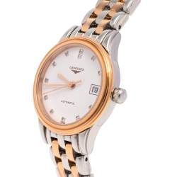 Longines White Two-Tone Stainless Steel Diamonds Flagship L4.274.3.99.7 Women's Wristwatch 26 mm