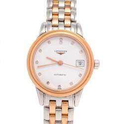 Longines White Two-Tone Stainless Steel Diamonds Flagship L4.274.3.99.7 Women's Wristwatch 26 mm