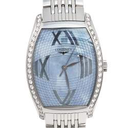 Pre Owned Longines Mother of Pearl Stainless Steel Diamond Evidenza L2.655.0.01.6 Women's Wristwatch 38 mm 