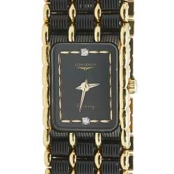 Pre Owned Longines Black Two Tone Stainless Steel Vintage MZ5713 Women's Wristwatch 17 mm