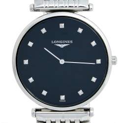 Pre Owned Longines Black Diamond Stainless Steel Le Grande Classique L4.709.4.55.6 Women's Wristwatch 33 mm
