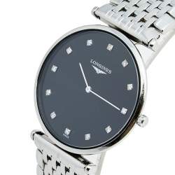 Pre Owned Longines Black Diamond Stainless Steel Le Grande Classique L4.709.4.55.6 Women's Wristwatch 33 mm