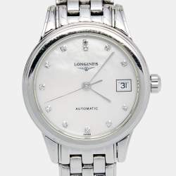 Pre Owned Longines Mother of Pearl Stainless Steel Flagship L4.274.4.87.6 Women's Wristwatch 26 mm