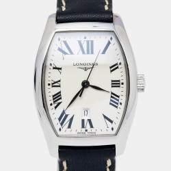 Longines Silver Stainless Steel Leather Evidenza L2.155.4 Women's Wristwatch 26 mm