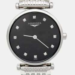 Pre Owned Longines Black Stainless Steel Diamond La Grande Classique L4.209.4.58.6 Women's Wristwatch 24.50 mm
