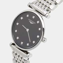 Pre Owned Longines Black Stainless Steel Diamond La Grande Classique L4.209.4.58.6 Women's Wristwatch 24.50 mm