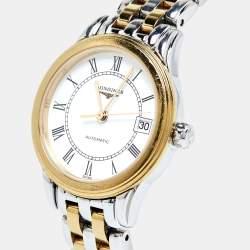 Longines White Two Tone Stainless Steel Flagship L42743217 Women's Wristwatch 26 mm 