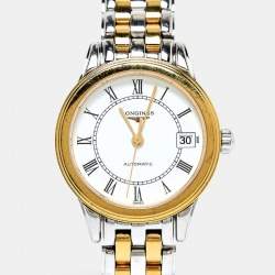 Longines White Two Tone Stainless Steel Flagship L42743217 Women's Wristwatch 26 mm 