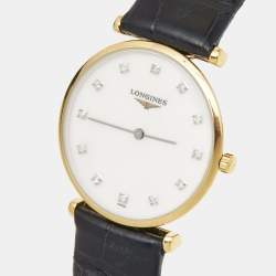 Pre Owned Longines Mother of Pearl Diamonds Gold Plated Stainless Steel Alligator La Grande Classique L4.512.2.87.2 Women's Wristwatch 29 mm