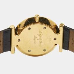 Pre Owned Longines Mother of Pearl Diamonds Gold Plated Stainless Steel Alligator La Grande Classique L4.512.2.87.2 Women's Wristwatch 29 mm