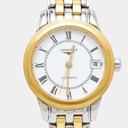 Longines White Two-Tone Stainless Steel Flagship L4.274.3 Women's Wristwatch 26 mm