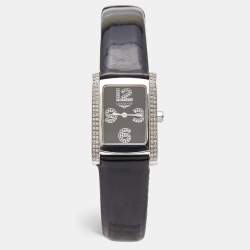 Longines Black Stainless Steel Diamond Leather Dolce Vita L5.502.0.51.2 Women's Wristwatch 22.5 mm 
