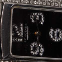 Longines Black Stainless Steel Diamond Leather Dolce Vita L5.502.0.51.2 Women's Wristwatch 22.5 mm 