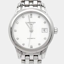 Longines White Stainless Steel Diamond Flagship L4.274.4.27.6 Women's Wristwatch 26 mm
