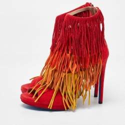 Loriblu Tri Color Suede Fringe Detailed Ankle Strap Sandals  Size 36.5