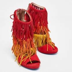 Loriblu Tri Color Suede Fringe Detailed Ankle Strap Sandals  Size 36.5