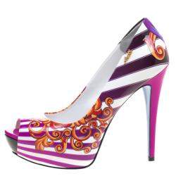 Loriblu Multicolor Print Patent Leather Peep Toe Pumps Size 40