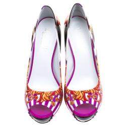 Loriblu Multicolor Print Patent Leather Peep Toe Pumps Size 40
