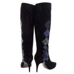 Loriblu Black Abstract Embellished Suede Knee High Boots Size 41