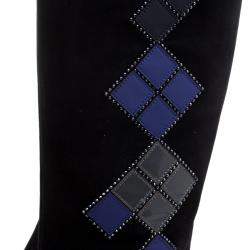 Loriblu Black Abstract Embellished Suede Knee High Boots Size 41