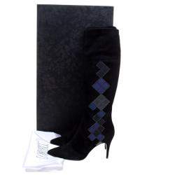 Loriblu Black Abstract Embellished Suede Knee High Boots Size 41