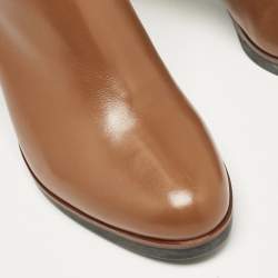 مملوكة مسبقًا Loriblu Brown Leather Weave Detail Knee High Boots Size 38.5