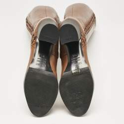 مملوكة مسبقًا Loriblu Brown Leather Weave Detail Knee High Boots Size 38.5