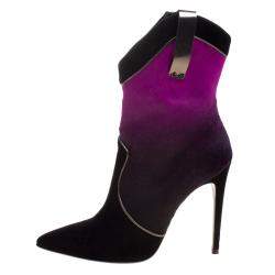 Pre Owned Loriblu Purple/Black Ombre Pony Hair High Heel Boots Size 40