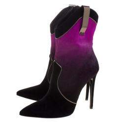 Pre Owned Loriblu Purple/Black Ombre Pony Hair High Heel Boots Size 40