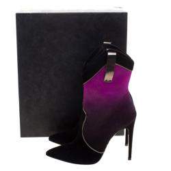 Pre Owned Loriblu Purple/Black Ombre Pony Hair High Heel Boots Size 40