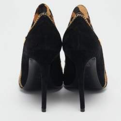 Loriblu Black/Brown Leopard Calfhair and Suede Chain Detail Pumps Size 36.5