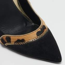 Loriblu Black/Brown Leopard Calfhair and Suede Chain Detail Pumps Size 36.5