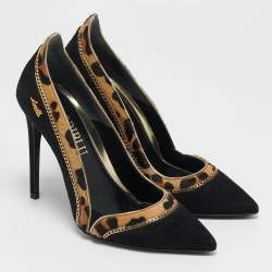 Loriblu Black/Brown Leopard Calfhair and Suede Chain Detail Pumps Size 36.5