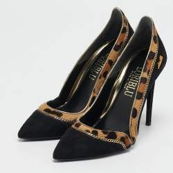 Loriblu Black/Brown Leopard Calfhair and Suede Chain Detail Pumps Size 36.5