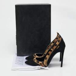 Loriblu Black/Brown Leopard Calfhair and Suede Chain Detail Pumps Size 36.5