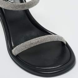 Pre Owned Loriblu Silver/Black Crystals and Leather Dual Stiletto Heel Slide Sandals Size 38