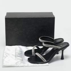Pre Owned Loriblu Silver/Black Crystals and Leather Dual Stiletto Heel Slide Sandals Size 38