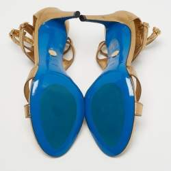 Pre Owned Loriblu Gold Leather Crystal Embellished Ankle Strap Sandals Size 38.5