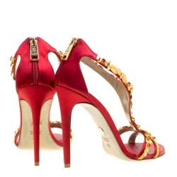 Pre Owned Loriblu Bijoux Red Satin Floral Embellished Crystal Studded Sandals Size 40